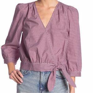 Madewell Burgundy Gingham Wrap Blouse